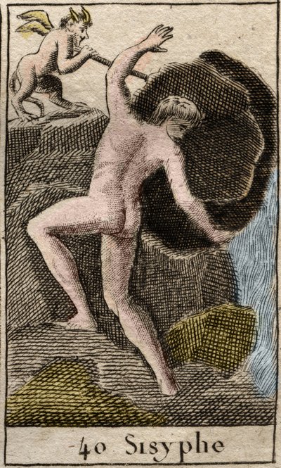 Sisyphus, illustration from Mythologie de la Jeunesse by French School